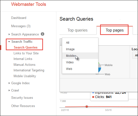 How to view only mobile pages and search queries in Google Webmaster Tools