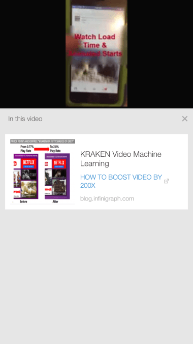 Example of a mobile card on top of a YouTube video. What shows when you click the (I) in the upper right of the video Photo / Screen Shot 04/14/15 www.youtube.com on iPhone 6