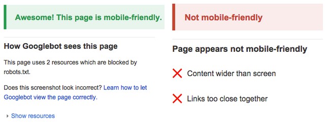 Pass-Fail of Google Mobile Page Test