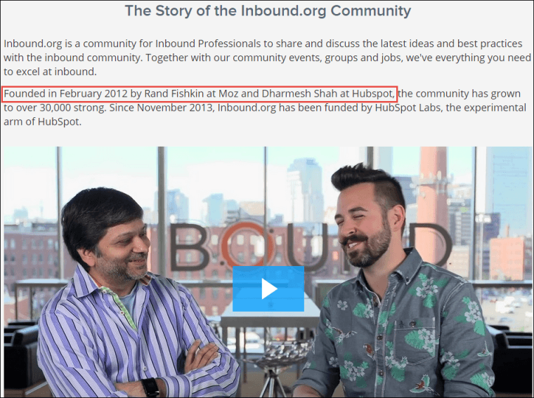 A screenshot of Inbound.org's about page.