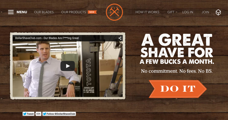 Dollar Shave Club homepage screenshot