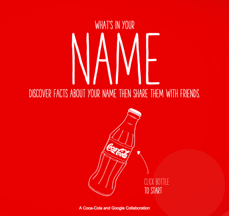Share a Coke Campaign website screenshot