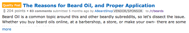 A Beard Shop contributes and article about beard oil to /r/Beards.