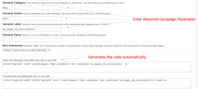 Event Tracking Code Tool Screeshot