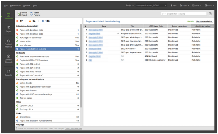 website auditor indexation