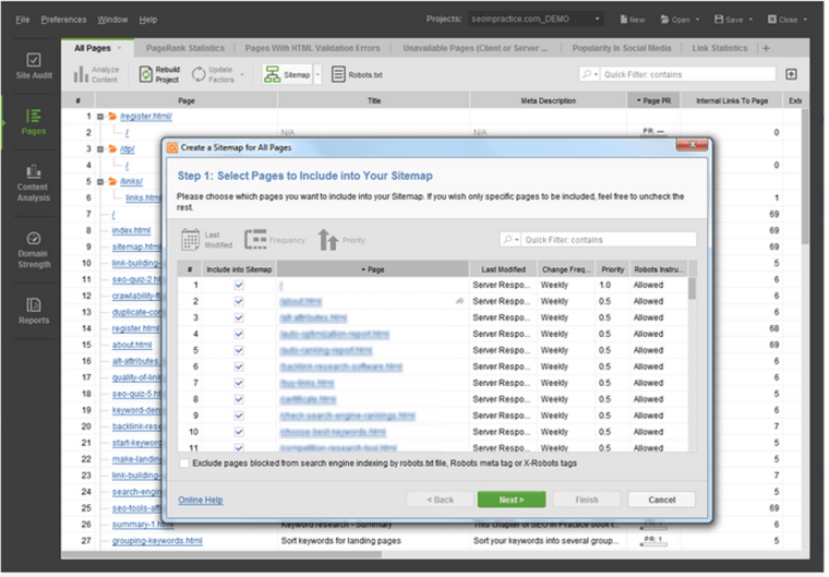 website auditor sitemap