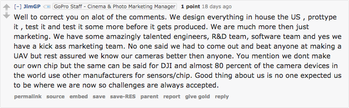 GoPro's marketing manager sets the record straight about their design process.