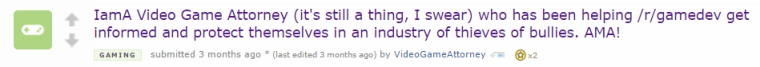 The Video Game Attorney reaches the front page of Reddit with a successful AMA.