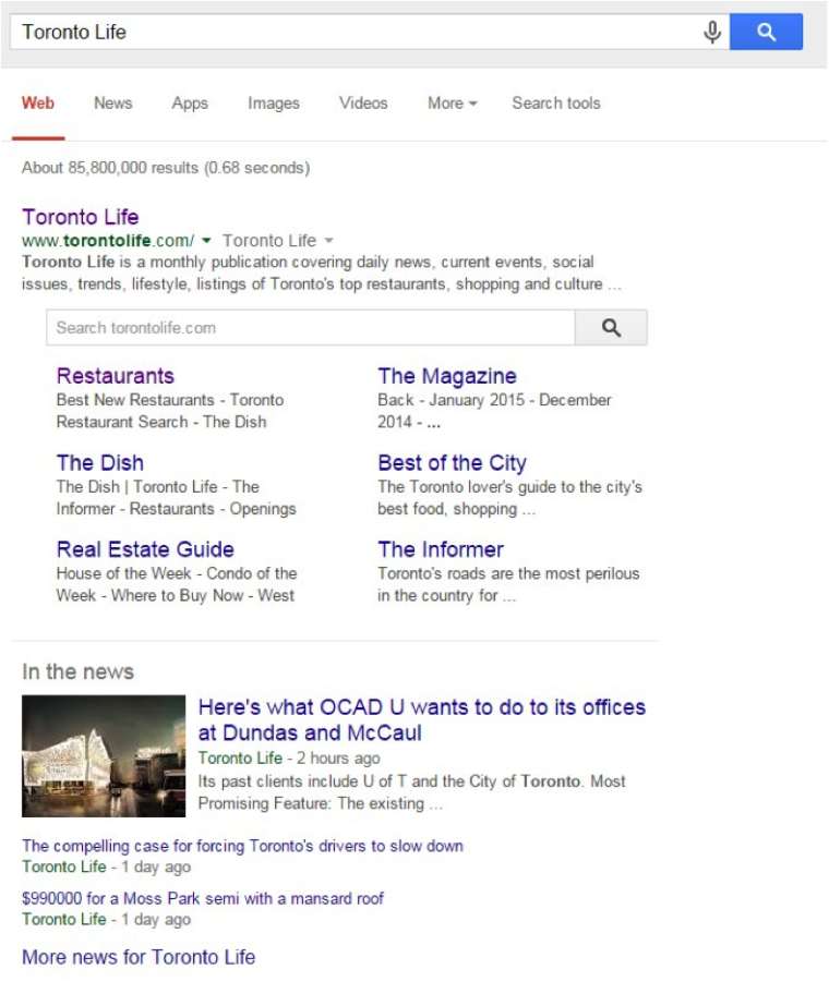 Toronto Life SERP Screenshot