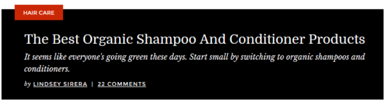 Total Beauty Organic Shampoo Page Screenshot