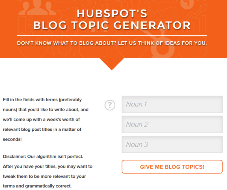 Screenshot of Hubspot Topic Generator