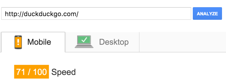 DuckDuckGo's page speed