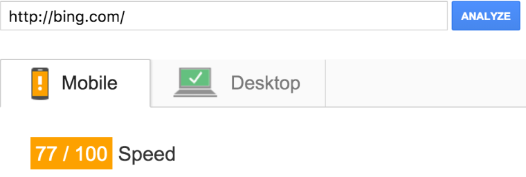 Bing's page speed