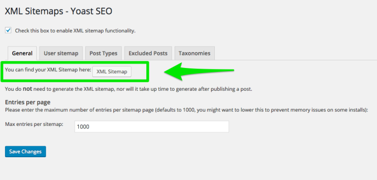 Yoast SEO Plugin XML Sitemap Button