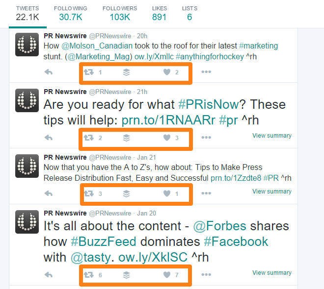 PR Newswire Twitter Page Conversation Engagement Exampe