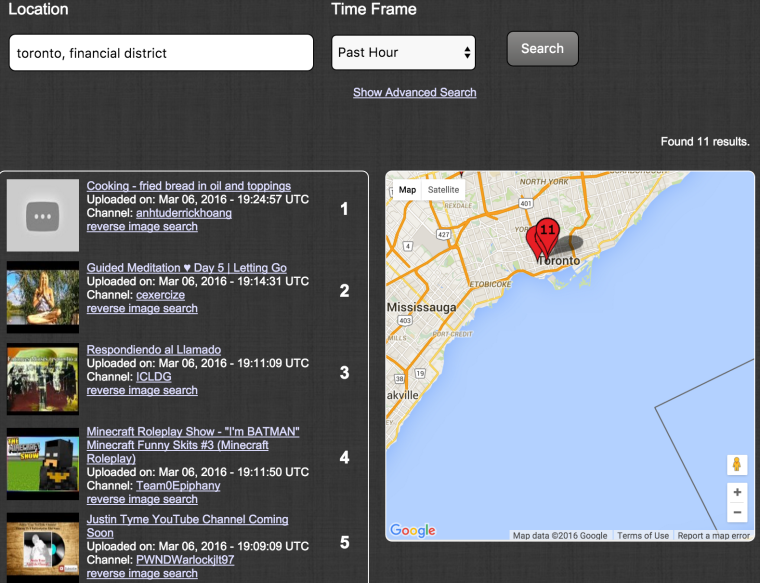 youtube search by location