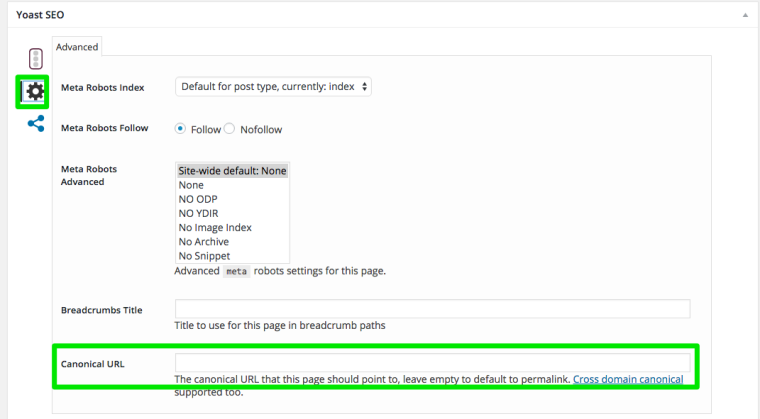 rel=canonical tag in Yoast SEO plugin