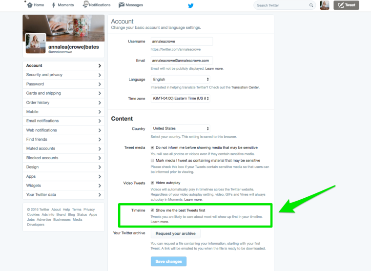 Twitter Timeline Adjust Timeline Settings