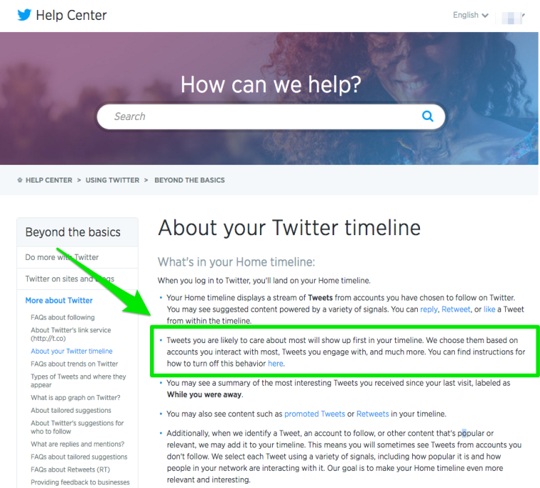Twitter Timeline Change to FAQ page