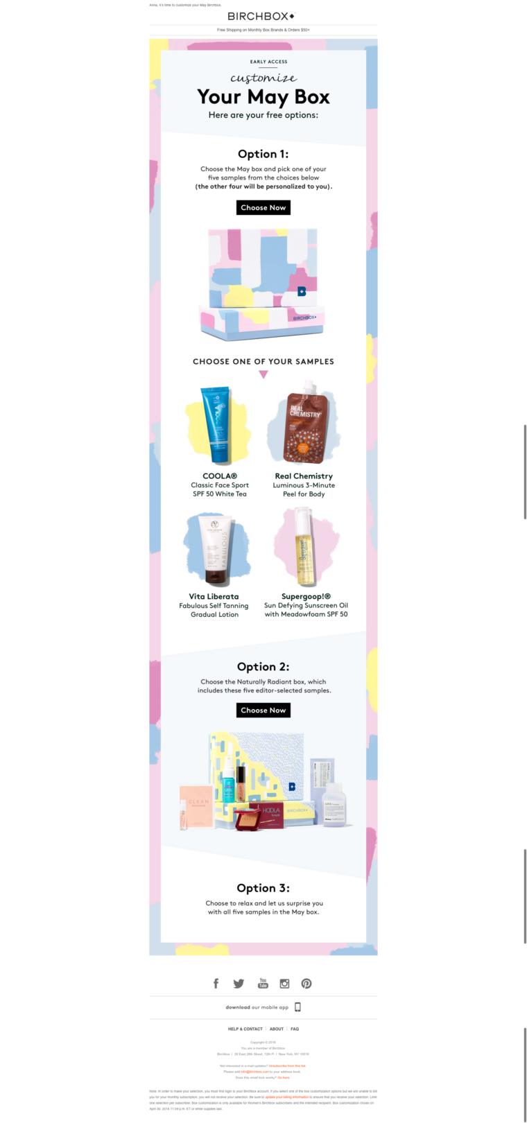 Birchbox email newsletter personalization 