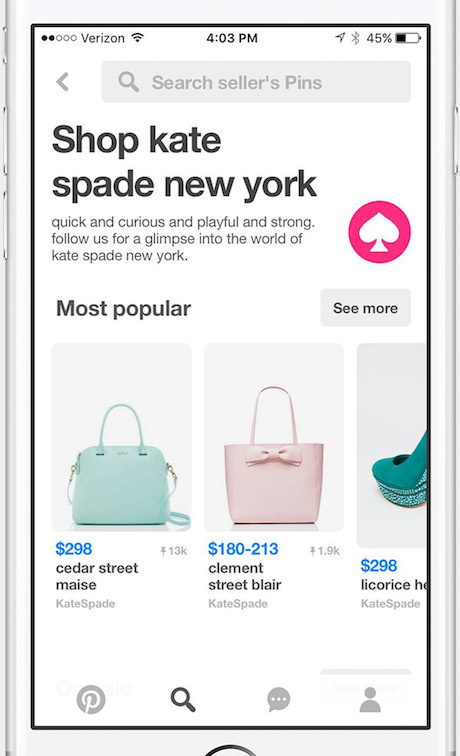 Kate Spade Pinterest profile