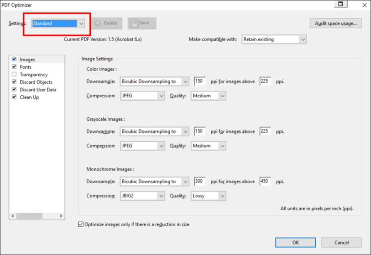 optimize pdfs in Adobe
