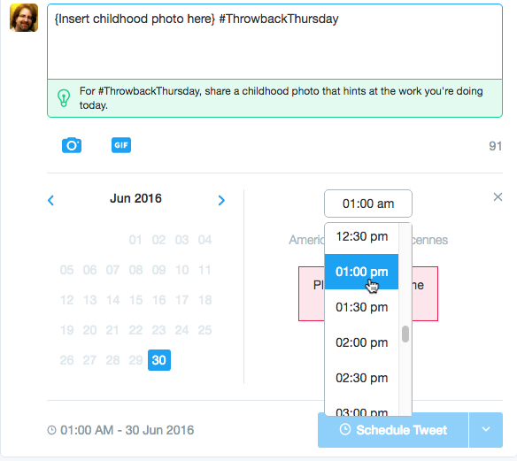 Twitter Dashboard tweet scheduling