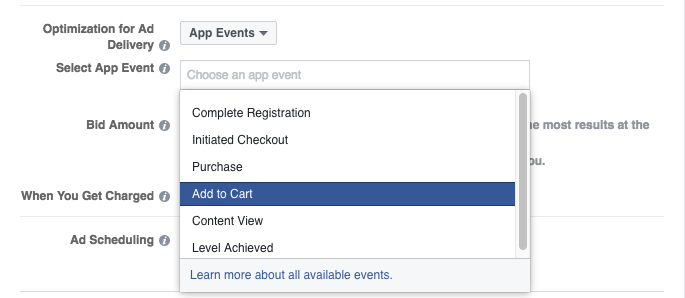 Facebook app events