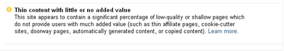 Thin Content Message in Search Console