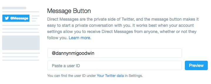 Twitter message button info