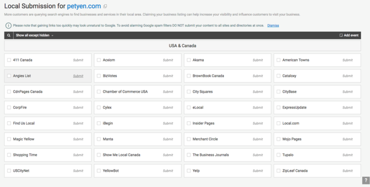 local submissions on WebCEO 