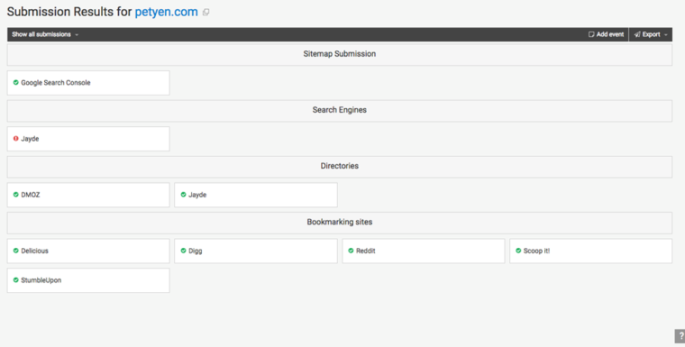 submissions results on WebCEO