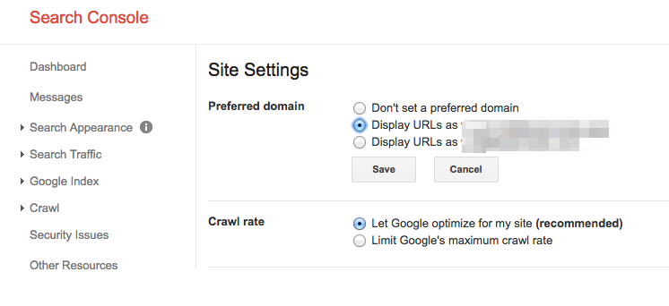 Google Search Console Preferred Domain