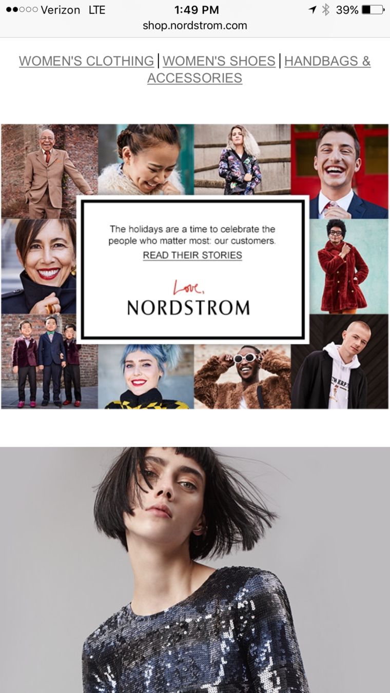 Nordstrom mobile homepage