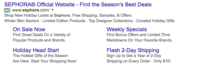 sephora sitelink ad extensions