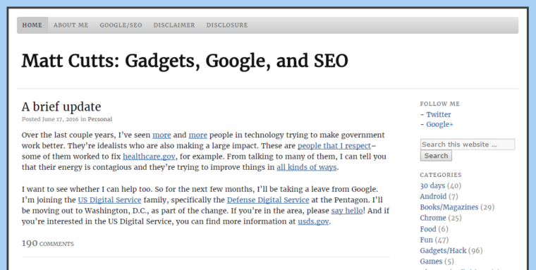 Matt Cutts Screenshot of Blog