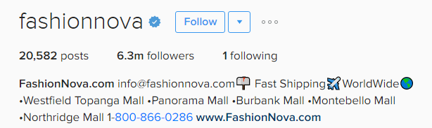 FashionNova Instagram Screenshot