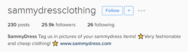 SammyDress Instagram Screenshot
