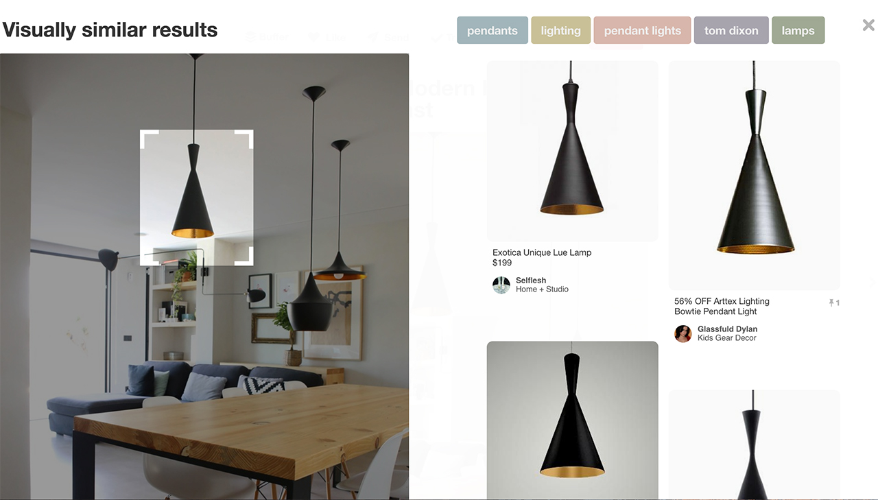 visual search on Pinterest for light pendant