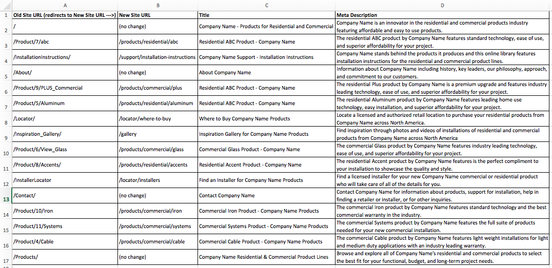 Website Relaunch SEO Planning Excel File Image