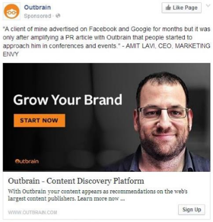 Outbrain Facebook advertisement