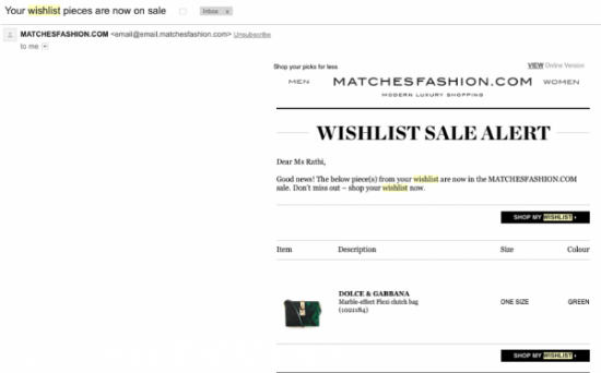 Wishlist Sale Alert from MatchesFashion