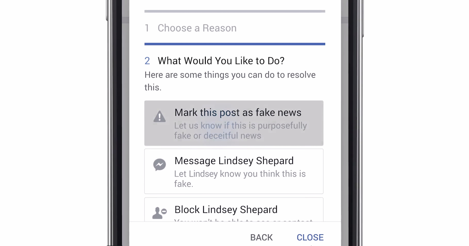 Facebook report fake news