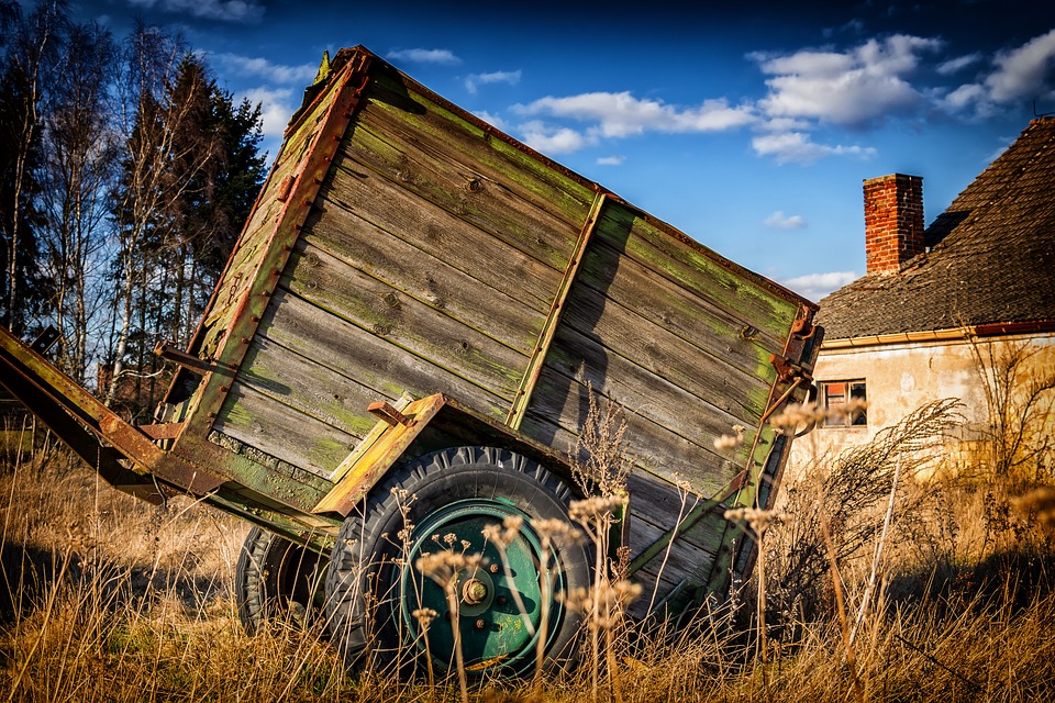 An abandoned wooden cart