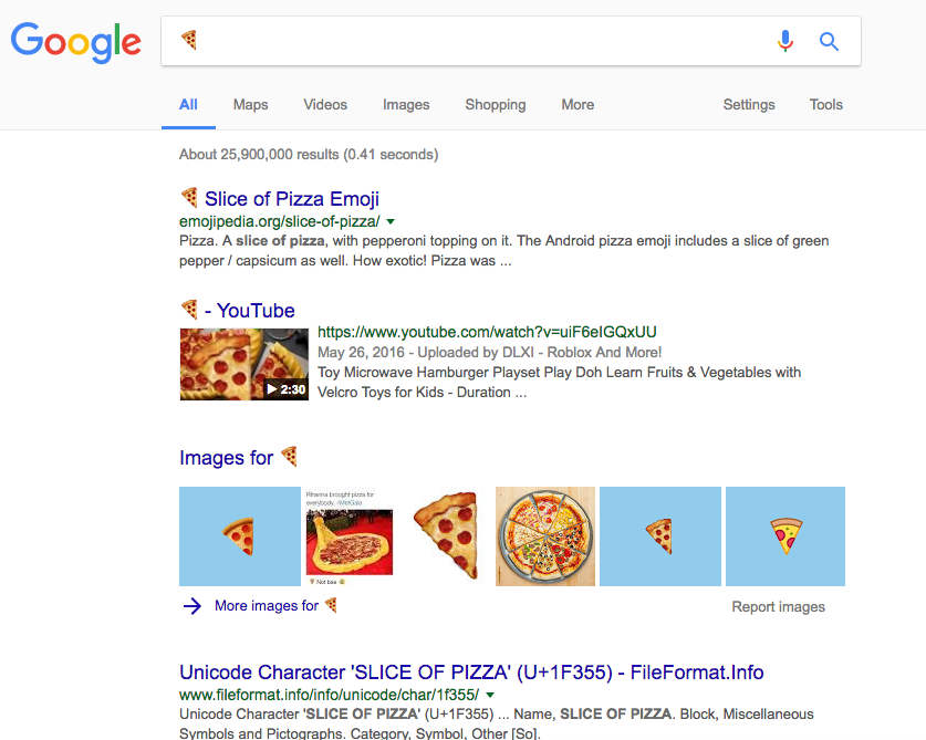 Google search results for pizza emoji