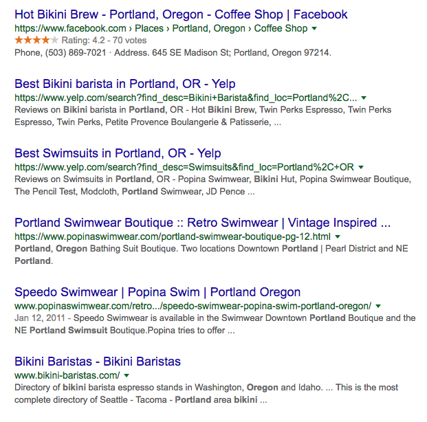 Google search results for swimsuit + portland oregon (text search)