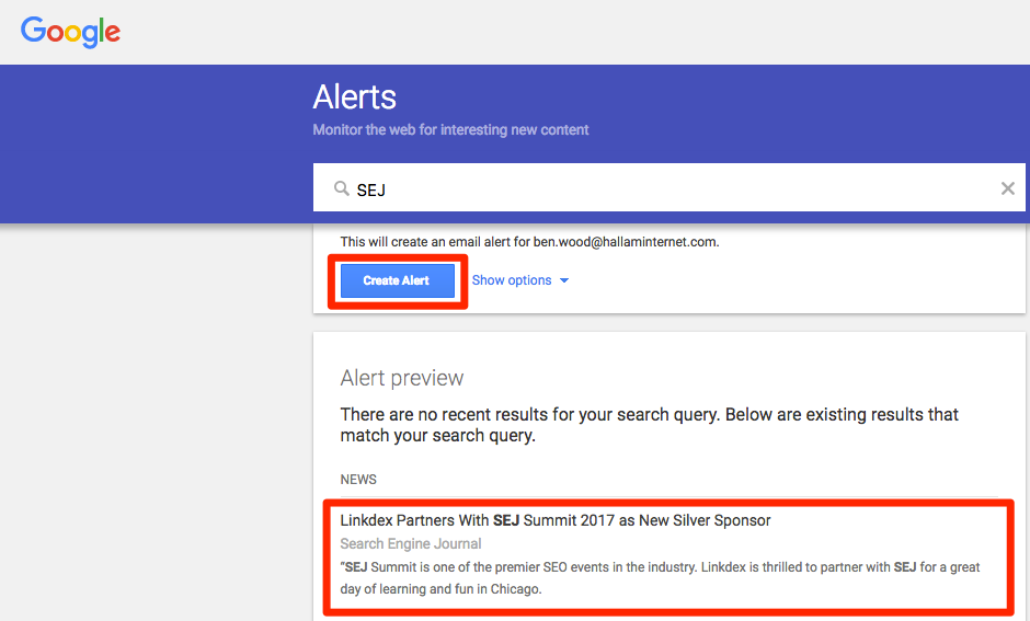 google alerts keeping track of competitors