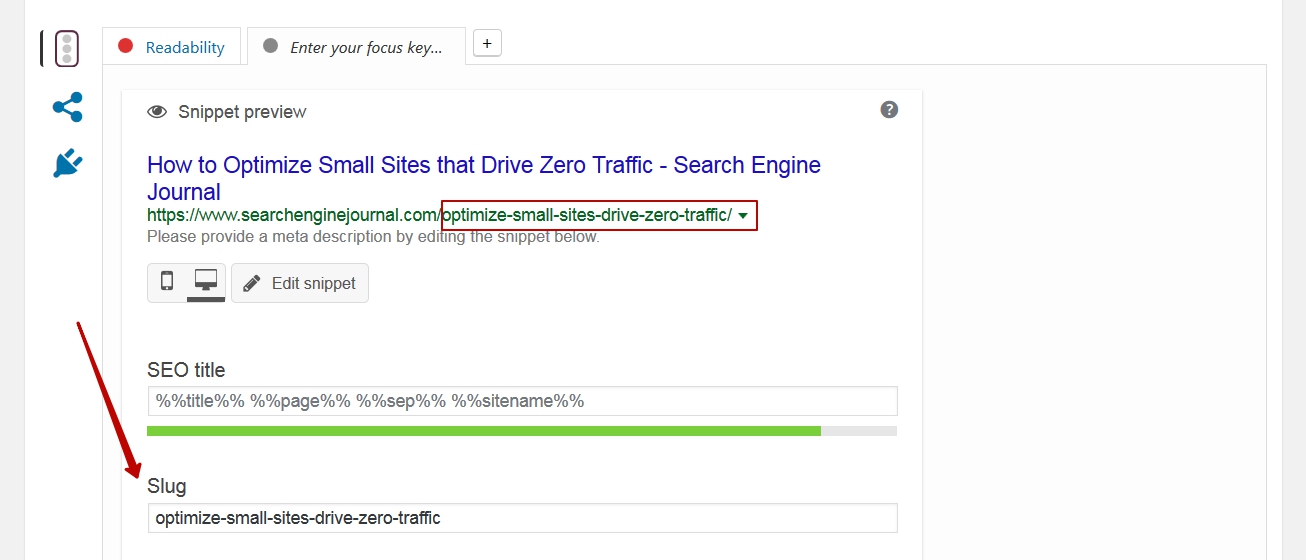 Yoast SEO how to edit slug