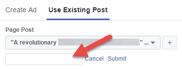 Pasting the ad ID into the "Use Existing Post" option on Facebook