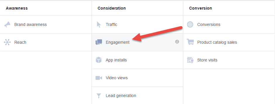 Engagement objective type for paid post engagement campaigns in Facebook